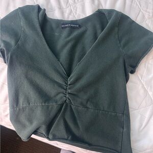 Brandy Melville Green Ruched Crop Blouse